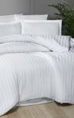 First Choice Спално бельо „Broad Line White“ Памучен сатен – 100% памук – 7 части – за спалня с два плика - Image 2