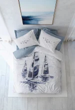 Cotton Box Спално бельо „Skipper Indigo“ Maritime Ranforce – 100% памук – 3 части – за единично легло