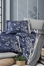 First Choice Спално бельо „Living Navy Blue“ Памучен сатен – 7 части – за спалня с два плика - Image 2