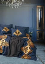 Cotton Box Спално бельо „Tutsu Lacivert“ Palace Saten – 100% памук сатен 300TC – 6 части – за спалня