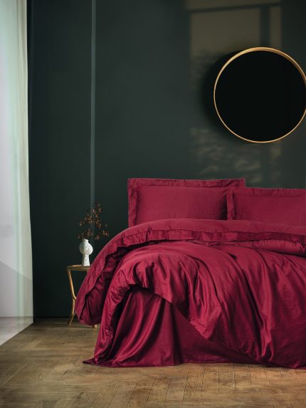 Cotton Box Спално бельо „Elegant Saten Bordo“ Памук Сатен – 100% памук сатен – 4 части – за спалня