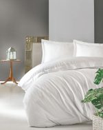 Cotton Box Спално бельо „Elegant Saten Beyaz“ Памук Сатен – 100% памук сатен – 4 части – за спалня