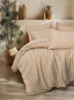 Cotton Box Спално бельо „Florita Bej“ Jakarlı Saten – 100% памук сатен – 6 части – за спалня