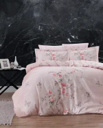 First Choice Спално бельо „Matilde Powder“ Памучен сатен – 7 части – за спалня с два плика