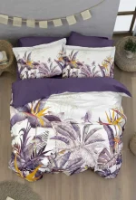First Choice Спално бельо „Palm Garden Purple“ памучен сатен – 100% памук – 6 части – за спалня