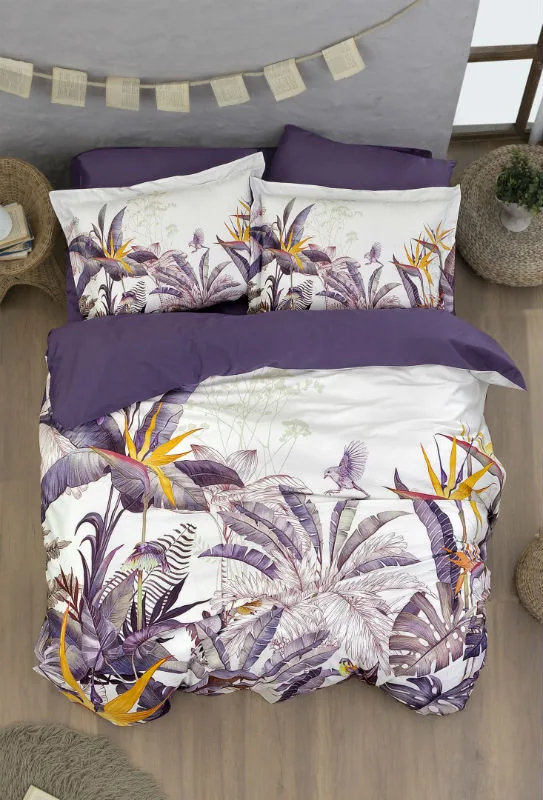 prod_5157632f-7e75-4b6f-97da-bd4f22cd0a5d First Choice Спално бельо „Palm Garden Purple“ 3D Satin – 100% памук – 4 части – за единично легло - Image 1