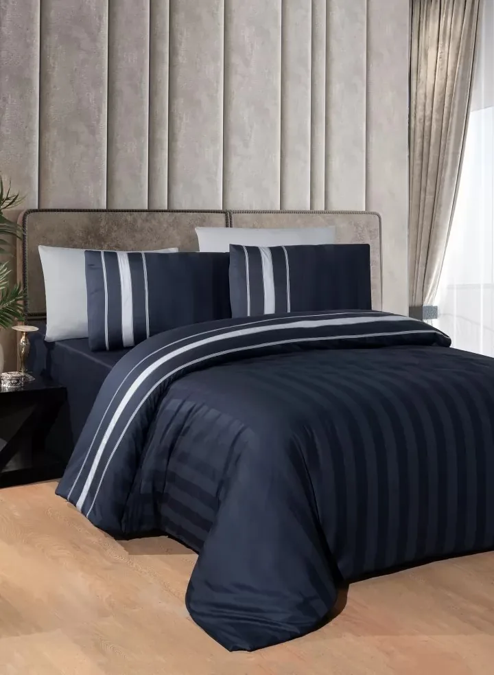prod_5fa5b8fa-5b5a-4d95-89ce-d20e2531f0b0 First Choice Спално бельо „Artwel Navy Blue“ Deluxe Сатен – 100% памук – 6 части – за спалня - Image 1