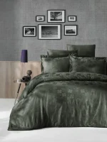 First Choice Спално бельо „Clover Dark Green“ Сатен Жакард – 100% памук – 6 части – за спалня