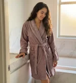 Дамски комплект за баня – халат + 2 кърпи – 100% памук – Опушено лилаво - Image 5