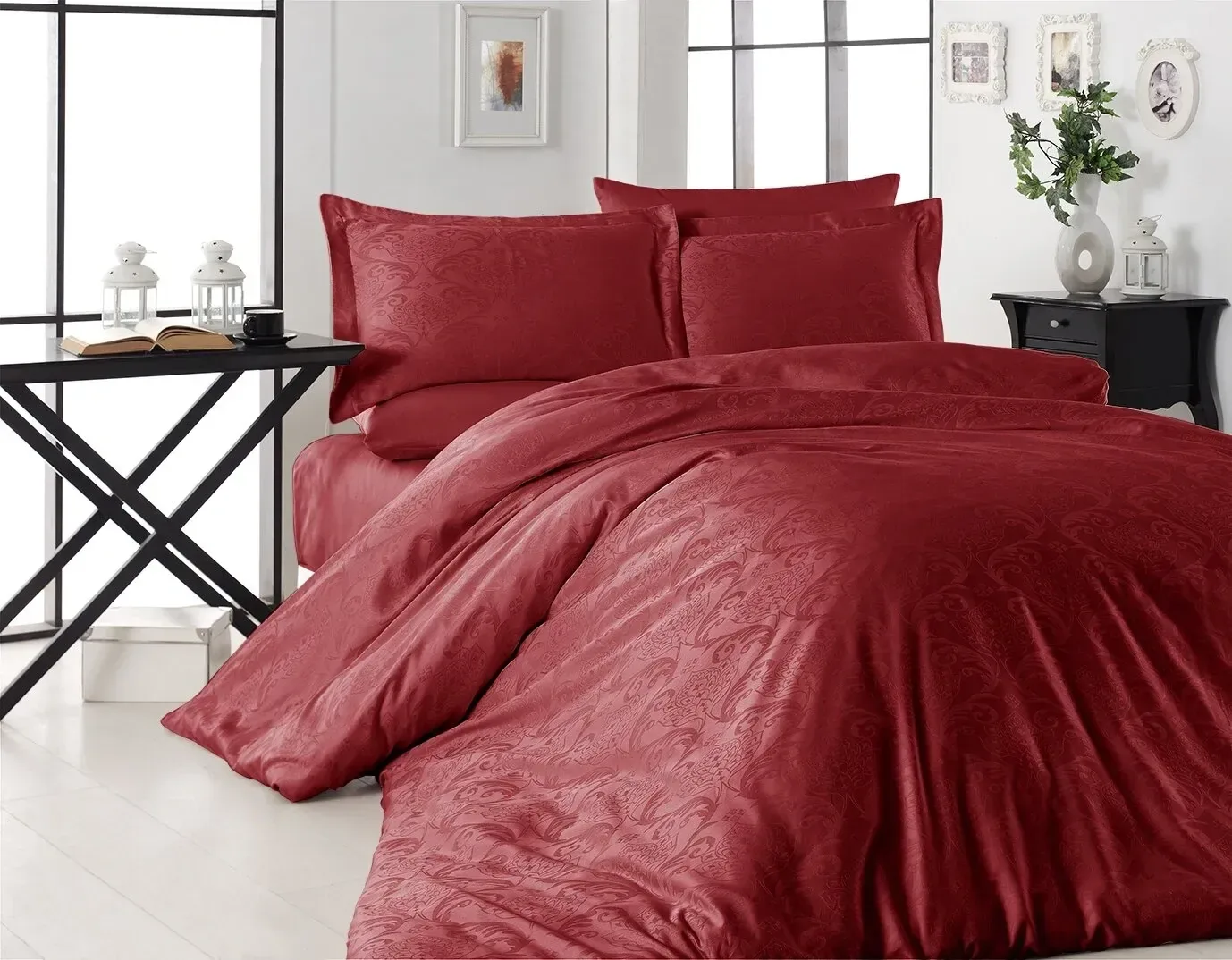 prod_a6ec99b1-ad1e-4fc9-a127-d8bf8c3100a7 First Choice Спално бельо „Trudy Red“ Jacquard Satin – 100% памук – 6 части – за спалня - Image 1