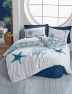Cotton Box Спално бельо „Star Lacivert“ Maritime Ranforce – 100% памук – 4 части – за спалня