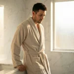 Комплект халат и кърпа – бежов – 100% памук – универсален размер - Image 2
