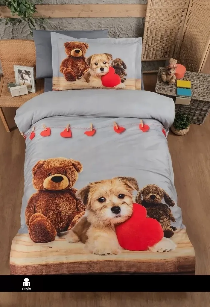 prod_dde837e3-d99b-43a0-9645-edae21fd5ff8 First Choice Спално бельо „Dobi“ Сатен 3D – 100% памук – 4 части – за единично легло - Image 1
