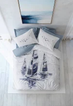 Cotton Box Спално бельо „Skipper Indigo“ Maritime Ranforce – 100% памук – 3 части – за единично легло
