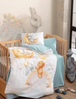 „Sweet Dreams“ Детски спален комплект с мече и зайче – Памук Ранфорс – 4 части – за детско легло