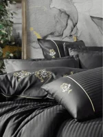 Cotton Box Спално бельо „King Antrasit“ Brode Saten – 100% памук сатен – 6 части – за спалня - Image 2