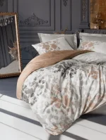 Cotton Box Спално бельо „Blatt Gray“ Памук Сатен – 100% памук сатен – 7 части – за спалня с два плика
