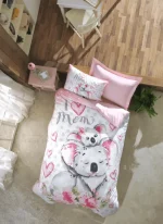 Cotton Box Junior Ranforce Koala Pembe – единичен спален комплект с чаршаф с ластик 100х200+30
