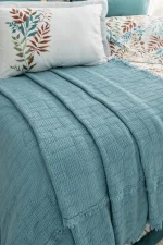 Nijuu Home Selection Спално бельо „Concept Linum Turkuaz“ Percale Pikeli – 100% памук перкал + муселиново пике – 7 части – за спалня - Image 4