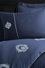 Спално бельо -Hobby - Памук Сатен с бродерия „Elegant Olimpos-Navy Blue“ - 6 части – за спалня - Image 2