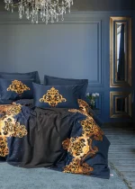 Cotton Box Спално бельо „Tutsu Lacivert“ Palace Saten – 100% памук сатен 300TC – 6 части – за спалня