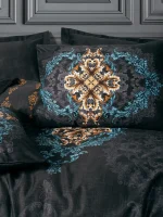 Cotton Box Спално бельо „Dorhan Siyah“ Palace Saten – 100% памук сатен 300TC – 6 части – за спалня - Image 2