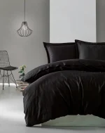 Cotton Box Спално бельо „Elegant Saten Siyah“ Памук Сатен – 100% памук сатен – 4 части – за спалня