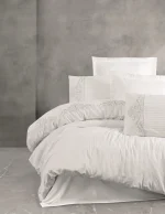 Cotton Box Спално бельо „Genny Beyaz“ Nakışlı Saten – 100% памук сатен – 6 части – за спалня