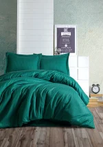 Cotton Box Спално бельо „Elegant Stripe Petrol“ Elegant Stripe Saten – 100% памук сатен – 4 части – за спалня