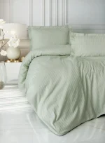 Cotton Box Спално бельо „Elegant Stripe Adaçayı“ Elegant Stripe Saten – 100% памук сатен – 4 части – за спалня