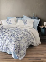 Cotton Box Спално бельо „Linora Blue“ Ranforce – 100% памук ранфорс – 5 части – за спалня с два плика