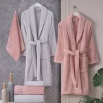Семеен комплект халати Hobby Line – 100% памук – 6 части – Розово / Сиво