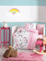 Cotton Box Бебешко спално бельо „Unicorn Pembe“ Bebek Ranforce – 100% памук – 4 части – за бебешко легло