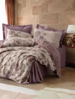 Cotton Box Спално бельо „Majolica Mürdüm“ Saten – 100% памук сатен – 6 части – за спалня