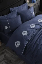 Hobby Home Спално бельо „Elegant Olimpos Lacivert“ – 100% памук страйп сатен – 6 части – за спалня - Image 2