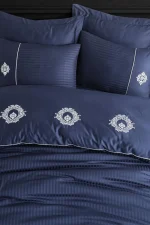 Hobby Home Спално бельо „Elegant Olimpos Lacivert“ – 100% памук страйп сатен – 6 части – за спалня - Image 3