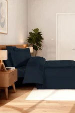 La Romano Спално бельо „Montova Navy Blue“ Памучен сатен 300 TC – 100% памук – 6 части – за спалня с един плик - Image 2