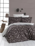 First Choice Liberta Brown – 100% памук сатен – семеен спален комплект с 2 плика – 7 части