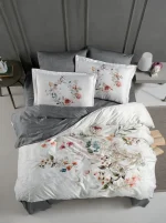 La Romano Спално бельо „Floral Grey“ Премиум памучен сатен 300 TC – 100% памук – 6 части – за спалня с един плик