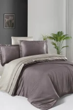 First Choice Спално бельо „Serenity Lilac-Beige“ Deluxe сатен – 100% памук – 6 части – за спалня с един плик