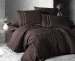 First Choice Спално бельо „Stripe Style Chocolate“ Deluxe сатен – 100% памук – 6 части – за спалня с един плик - Image 2