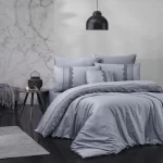 First Choice Спално бельо „Moonlight V.I.P Satin Marta Gri“ Памучен сатен жакард с дантела – 100% памук – 7 части – за спалня с един плик