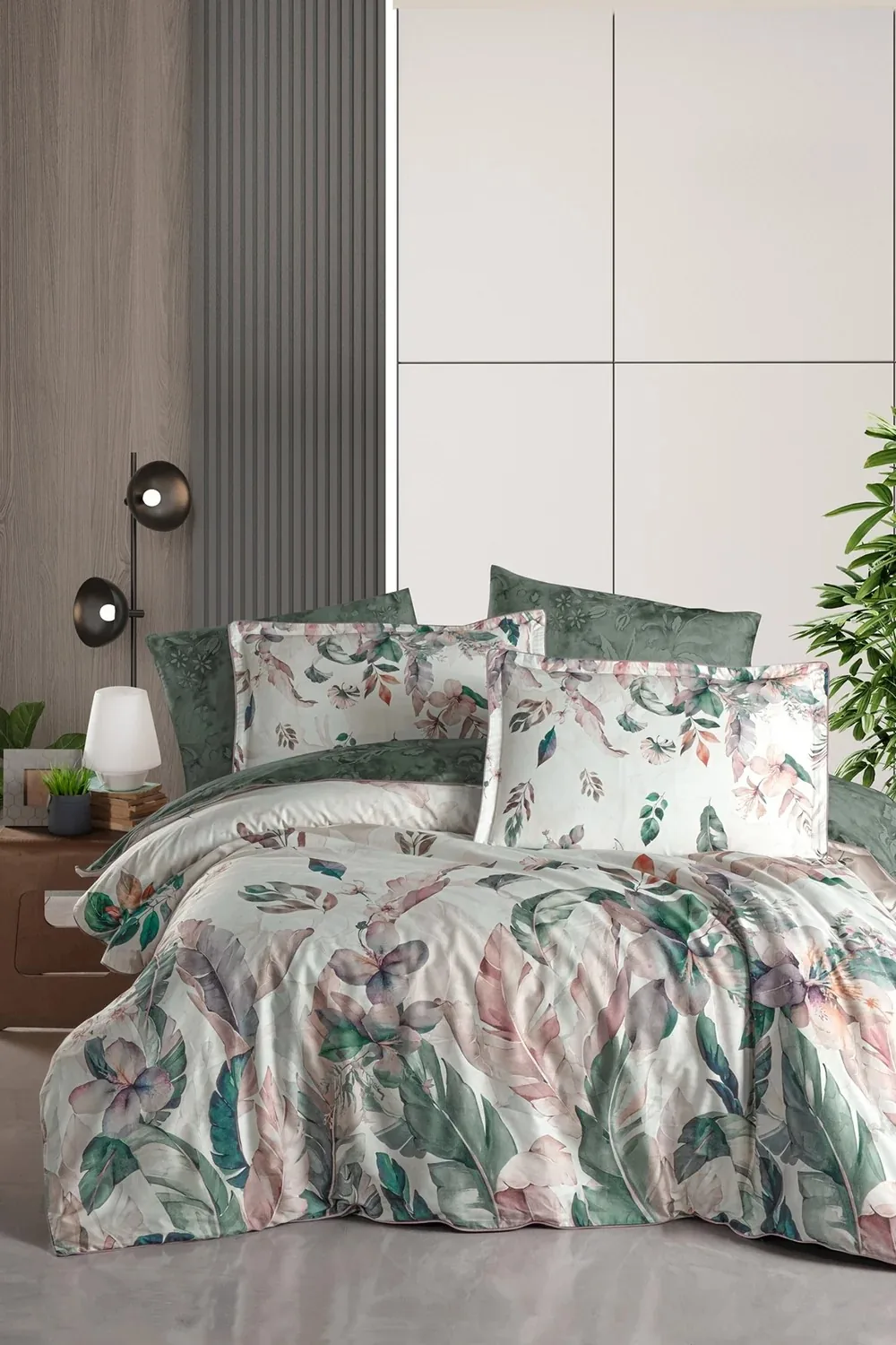 prod_65bc950a-c93c-43af-a9ac-eeb46802f8e8 La Romano Спално бельо „Reneta Green“ Premium Satin – 100% памук – 300 TC – 6 части – за спалня - Image 1
