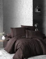 First Choice Спално бельо „Stripe Style Chocolate“ Deluxe сатен – 100% памук – 6 части – за спалня с един плик