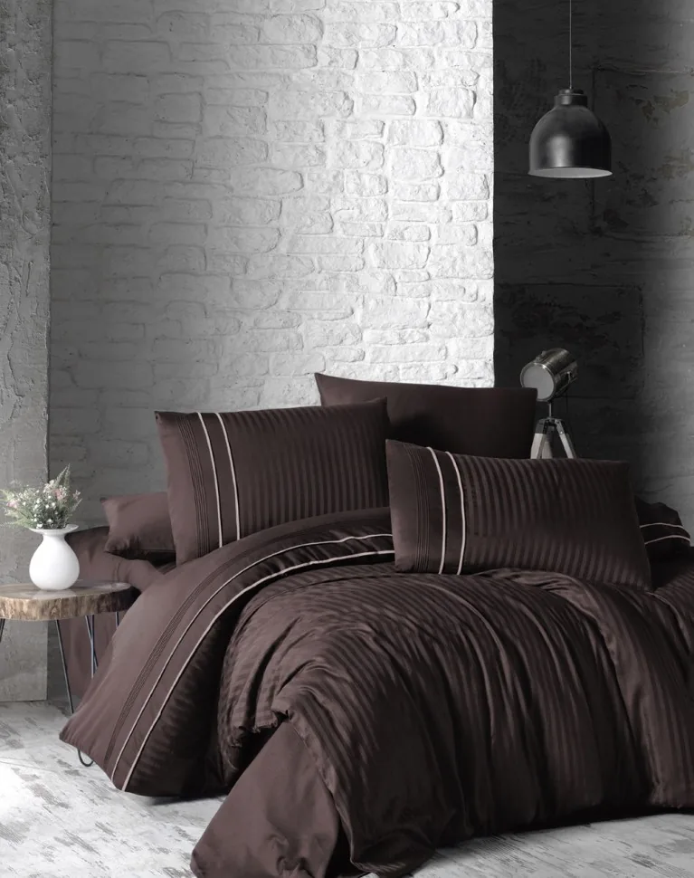 prod_788082cb-2ded-4079-aeaa-dea821abd0b4 First Choice Спално бельо „Stripe Style Chocolate“ Deluxe сатен – 100% памук – 6 части – за спалня с един плик - Image 1