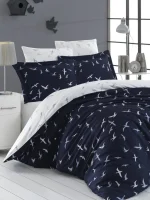 First Choice Liberta Navy Blue – 100% памук сатен – семеен спален комплект с 2 плика – 7 части