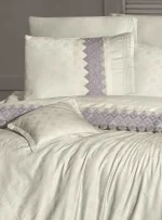 First Choice Спално бельо „Latina Lilac“ V.I.P сатен с дантела – 100% памук – 7 части – за спалня с един плик - Image 3