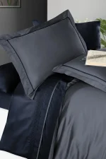 First Choice Спално бельо „Serenity Dark Grey-Navy Blue“ Deluxe сатен – 100% памук – 6 части – за спалня с един плик - Image 2