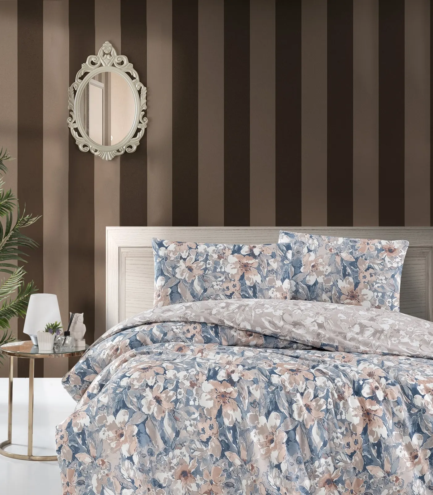 prod_c60753a2-9515-498e-b8c3-438b1e630c23 First Choice Homesko Joly Blue – 100% памук, 142 TC – Ranforce спален комплект 200×220 с чаршаф с ластик 160×200+35 см - Image 1