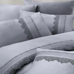 First Choice Спално бельо „Moonlight V.I.P Satin Marta Gri“ Памучен сатен жакард с дантела – 100% памук – 7 части – за спалня с един плик - Image 2